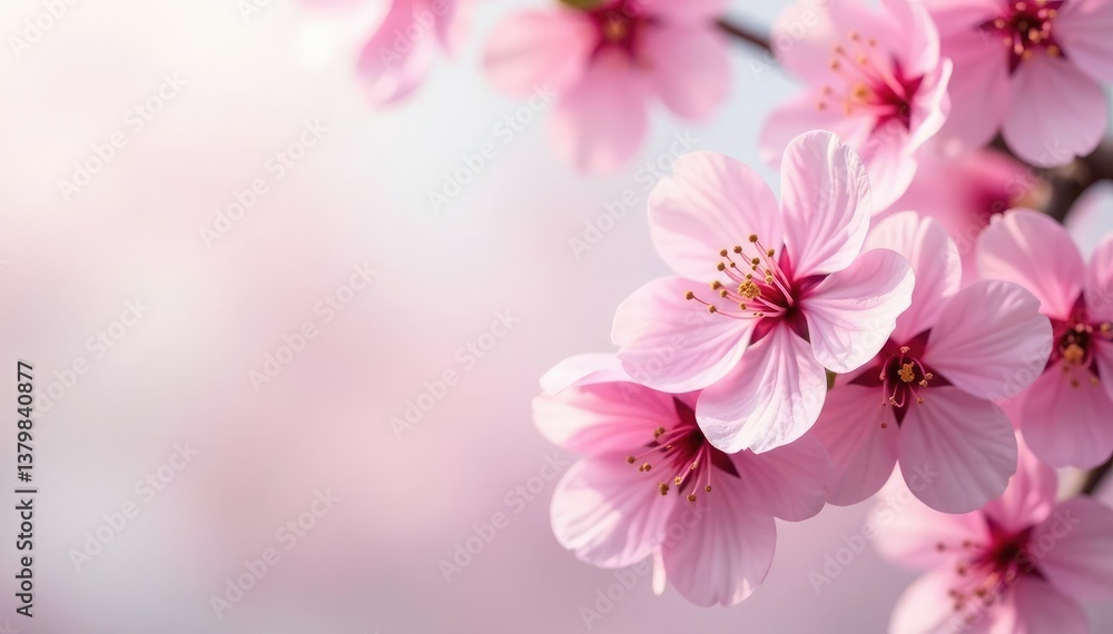Delicate pink sakura blossoms, full bloom, soft pastel background, blossom, textile Delicate pink sakura blossoms, full bloom, soft pastel background, blossom, textile