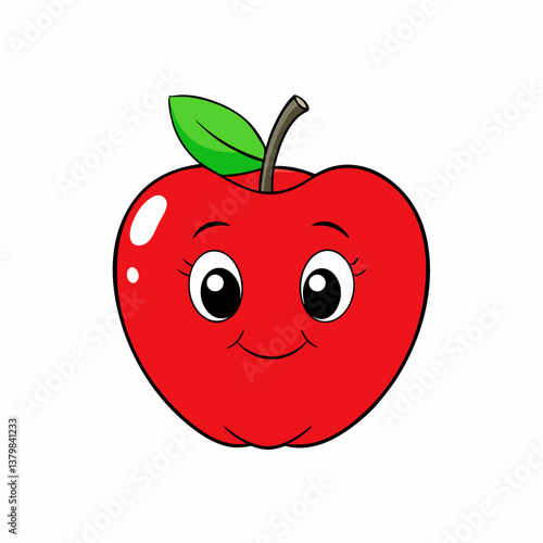 A cute red apple on white background