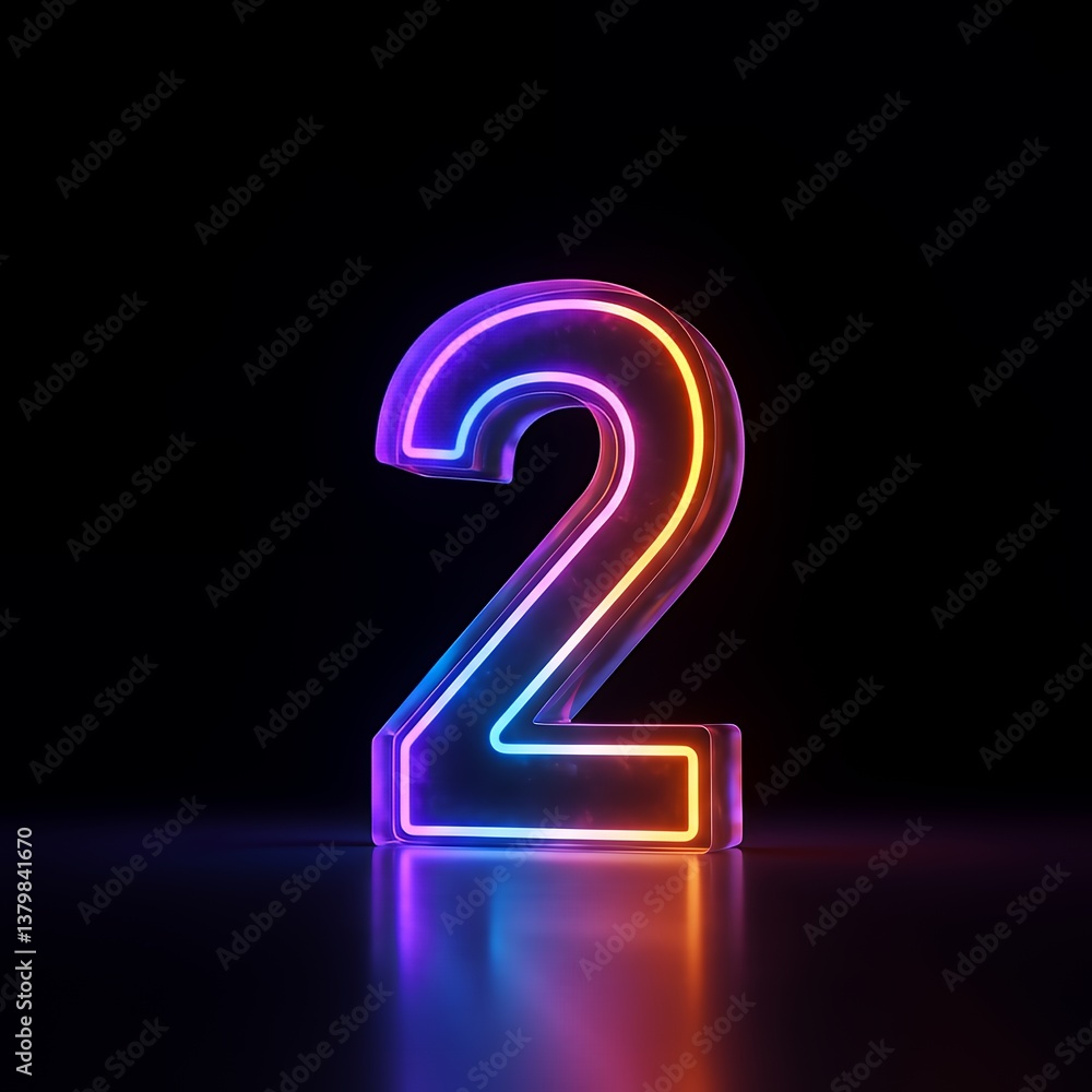 Vibrant Neon Number Two against a Dark Background Vibrant Neon Number Two against a Dark Background
