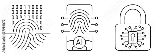Digital fingerprint icons representing security and AI technology.