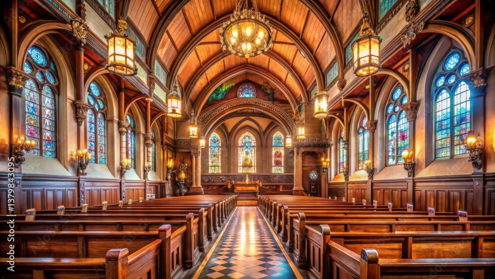 Fototapeta premium Beautiful Interior of a Church with Stunning Stained Glass Windows