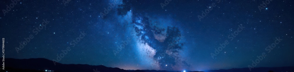 Fototapeta premium Starry Night Sky with Twinkling Stars and Constellations , Galactic view, Cosmic landscape
