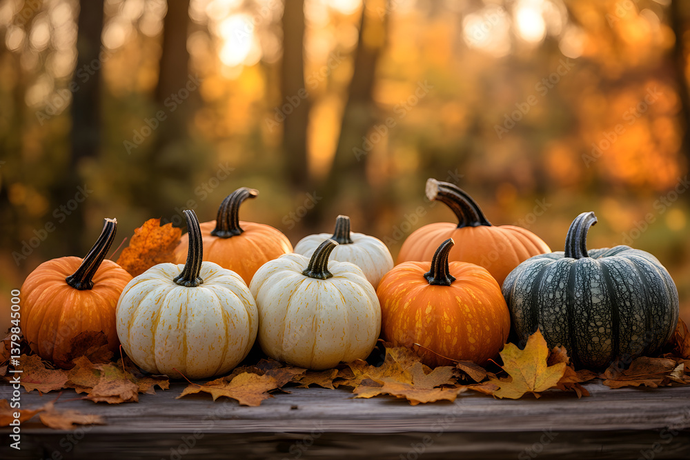 Golden Autumn Glow: A Bountiful Display of Pumpkins Amidst Vibrant Foliage Captures the Warmth and Beauty of Fall's Harvest Season Golden Autumn Glow: A Bountiful Display of Pumpkins Amidst Vibrant Foliage Captures the Warmth and Beauty of Fall's Harvest Season