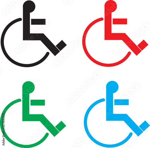 Disabled icons, Wheelchair symbols isolated on a white background.
