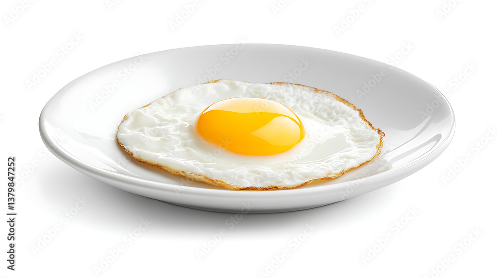 Fried egg mock up on a white plate raw food photography minimalist kitchen environment close-up view Fried egg mock up on a white plate raw food photography minimalist kitchen environment close-up view