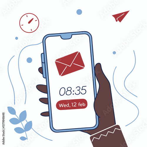 Email Marketing Concept: Person with Megaphone Promoting Red Email Envelope, Laptop, Digital Communication, and Online Promotion Strategy