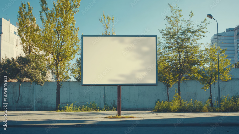 Large blank billboard in modern city skyline, placed among tall skyscrapers and blue sky, ideal for urban advertising, marketing campaigns and commercial announcements. Banner with copy space.mock up, Large blank billboard in modern city skyline, placed among tall skyscrapers and blue sky, ideal for urban advertising, marketing campaigns and commercial announcements. Banner with copy space.mock up,