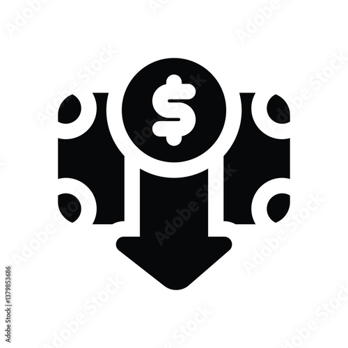 money loss glyph icon. Strong and solid vector icon for websites, mobile interfaces, presentations, and visual branding. High quality and easy to edit.