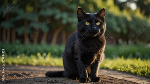 Cute cat enjoying himself outdoors.
