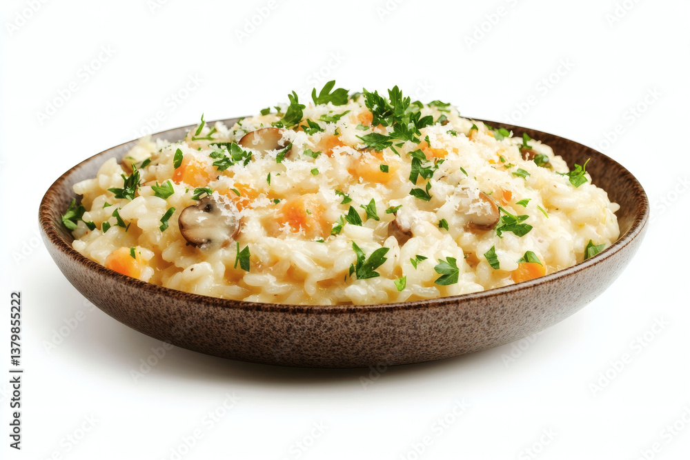 Creamy Mushroom Risotto Garnished with Parsley and Parmesan Creamy Mushroom Risotto Garnished with Parsley and Parmesan