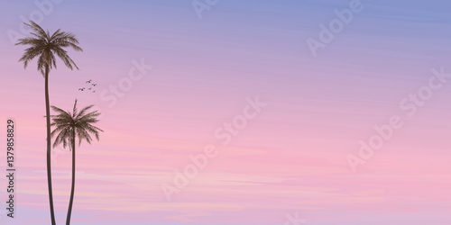 Minimalist tropical climate with silhouette palm trees have dramatic sky horizontal background graphic illustration.