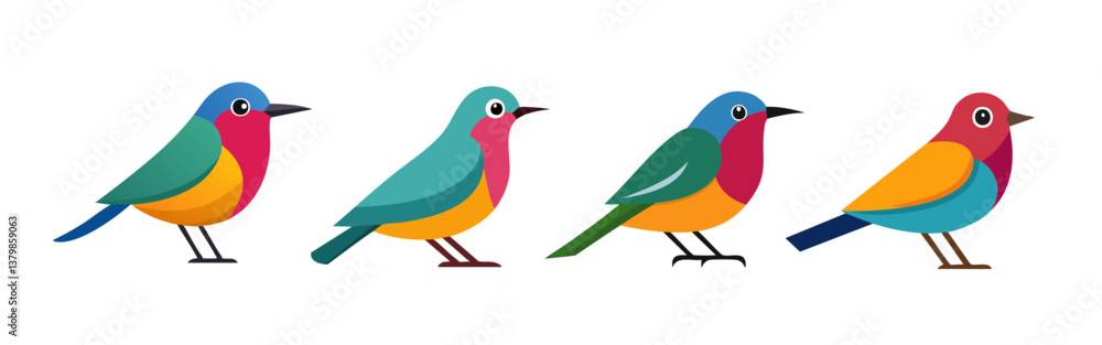 panorama illustration of colorful birds set vector icon design