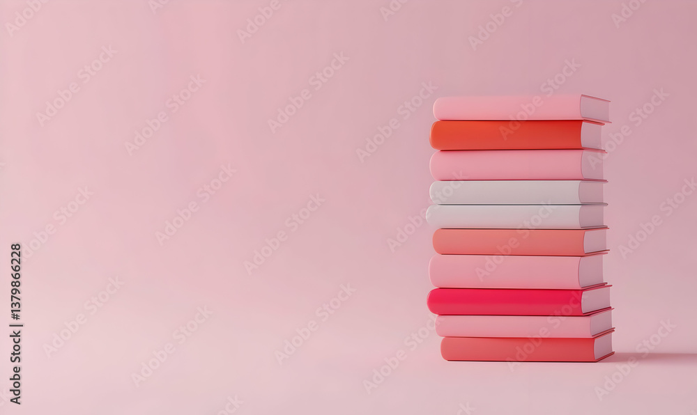 Colorful Stack of Books with Soft Pink Background and Pastel Tones Colorful Stack of Books with Soft Pink Background and Pastel Tones