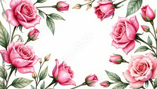 Delicate watercolor roses repeat, creating a soft, romantic floral backdrop , texture, petals