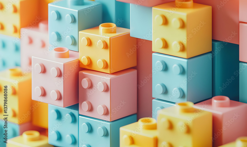 Naklejka premium Colorful Building Blocks on a Vibrant Background for Creative Play