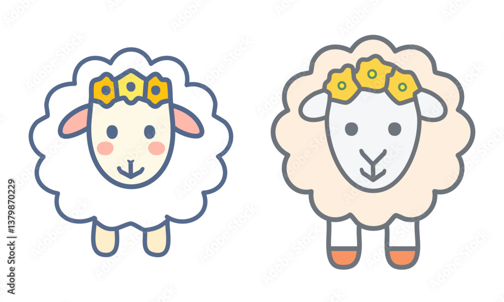 Cute Sheep Clipart Set – Cartoon Lambs with Flower Crowns, Spring Farm Animal Cute Sheep Clipart Set – Cartoon Lambs with Flower Crowns, Spring Farm Animal