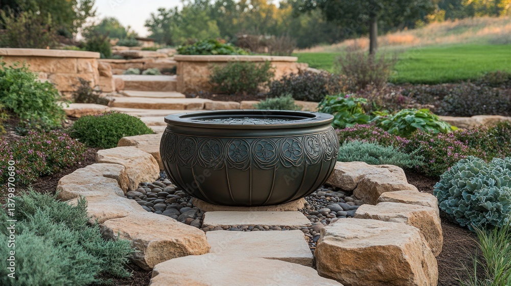 Outdoor fire bowl nestled in landscaping Outdoor fire bowl nestled in landscaping