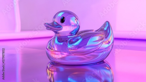 A holographic rubber duck in vibrant hues