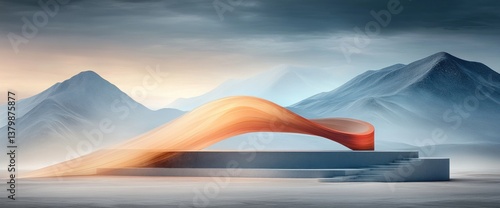 Mountain landscape with abstract structure
