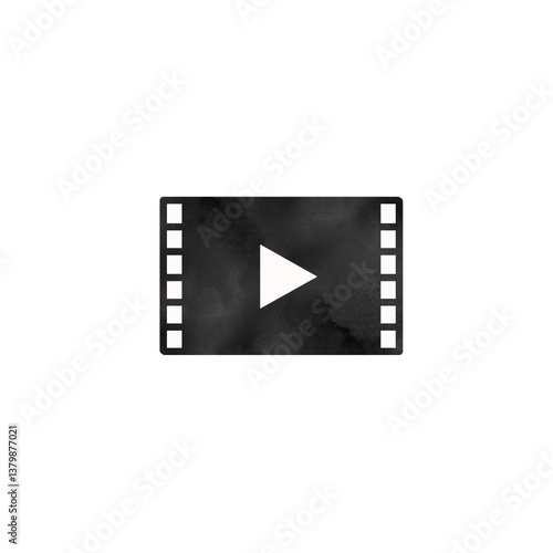 Watercolor Black Film Strip Icon with Play Button