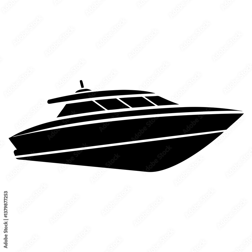 Black and white vector illustration of a luxury yacht on the water Black and white vector illustration of a luxury yacht on the water