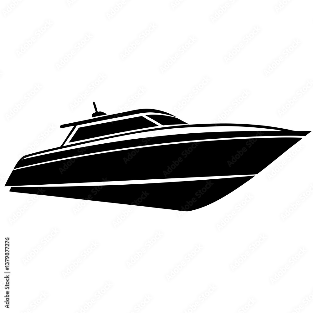 Black and white vector illustration of a luxury yacht on the water Black and white vector illustration of a luxury yacht on the water