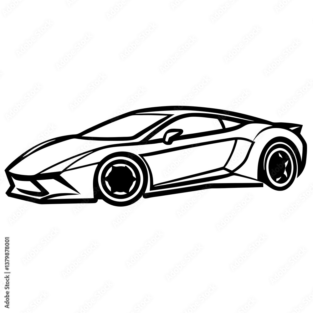 Fototapeta premium Black sports car and classic black and white car isolated on a white background
