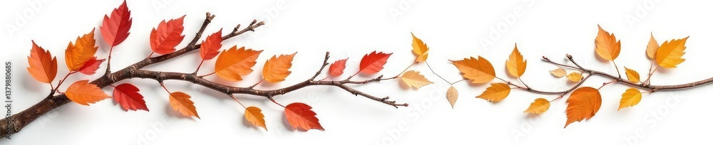 Naklejka premium Dried twig branches with leaves on white background, leafy, autumn