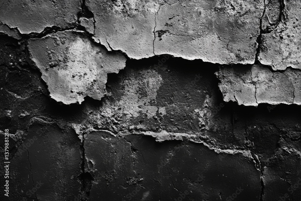 Obraz premium Peeling textured black paint on rough wall surface