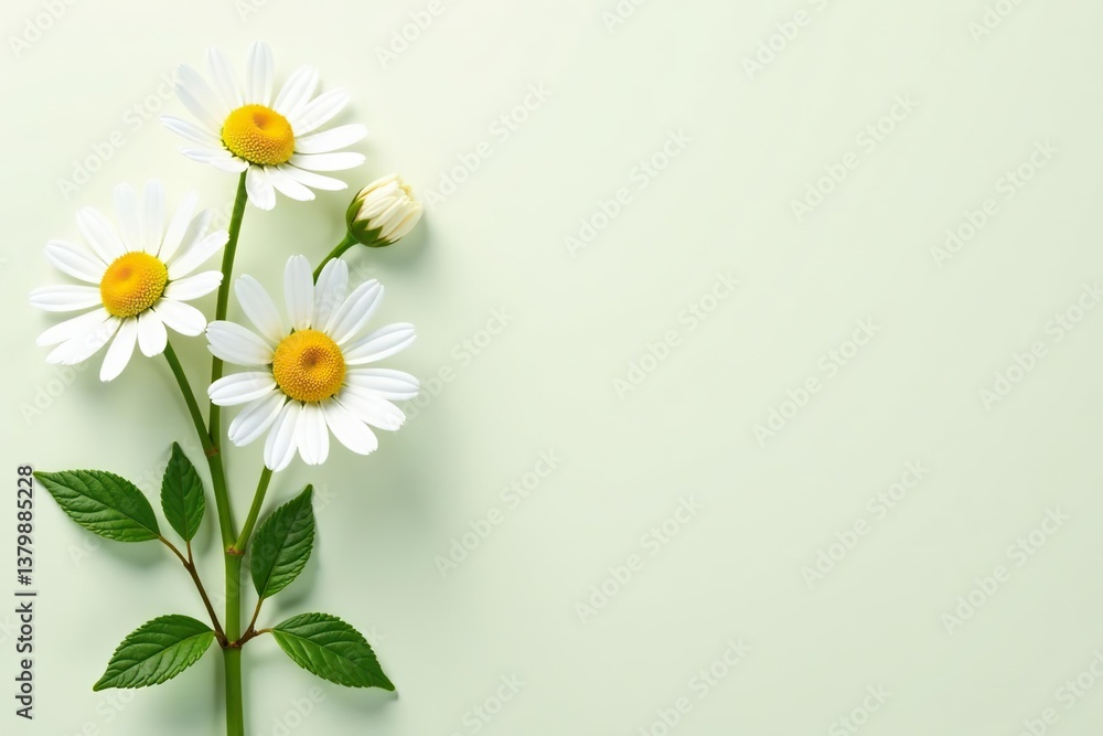 Fototapeta premium Chamomile plant illustration with delicate flowers, perfect for aromatherapy, spa products, health care, and cosmetics, cosmetics, flowers
