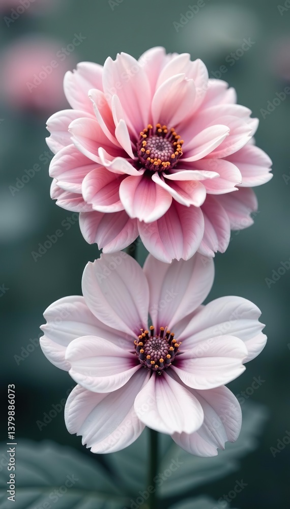 Close-up of two monochromatic flowers, spring, gray Close-up of two monochromatic flowers, spring, gray