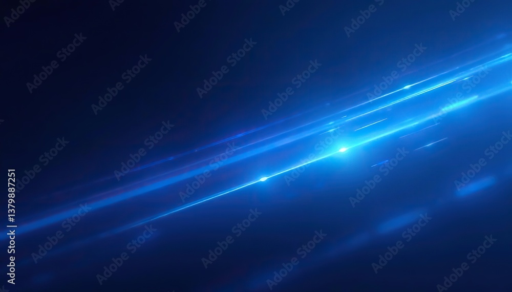 Obraz premium Bright blue light rays and stripes moving with speed and motion blur on dark blue background, stripes, futuristic