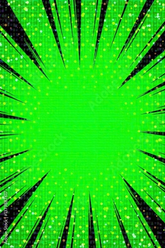 Bright green pop art background featuring bold black lines, bright colors, and retro comic book halftone dots,  colorful,  vibrant