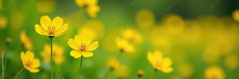 Closeup of vibrant yellow hieracium flowers blooming in a meadow, flora, summer Closeup of vibrant yellow hieracium flowers blooming in a meadow, flora, summer