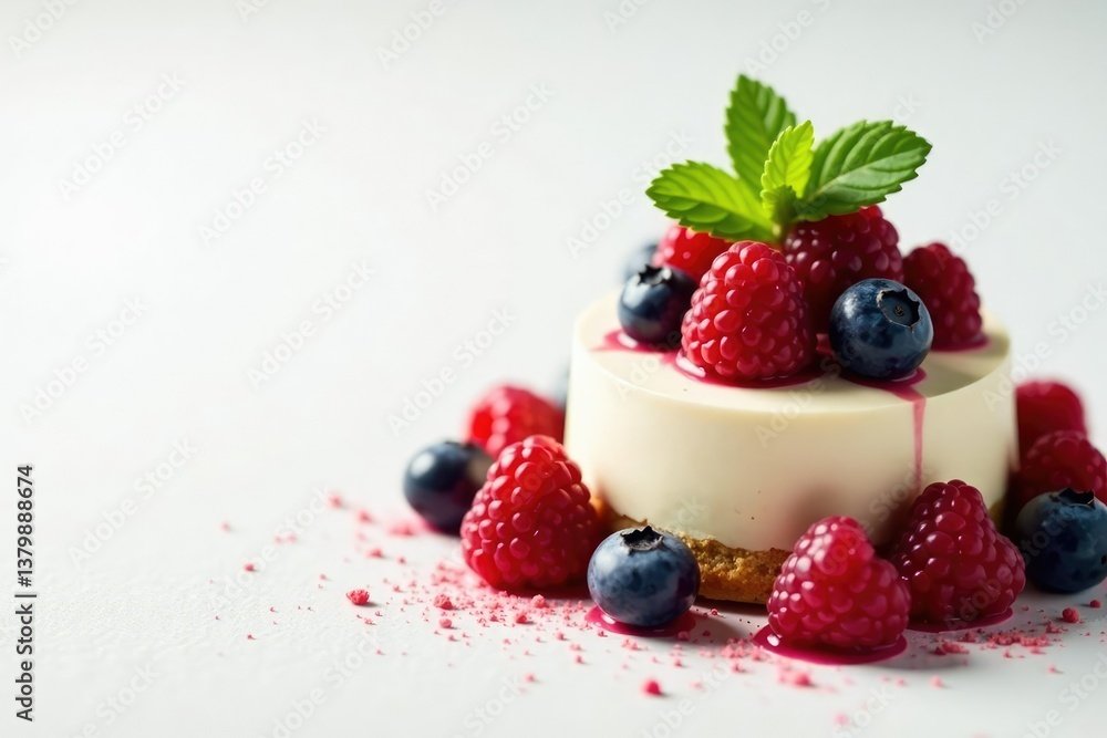 Elegant pastry, berries, sprig of mint on white, tart, fruit, mint Elegant pastry, berries, sprig of mint on white, tart, fruit, mint