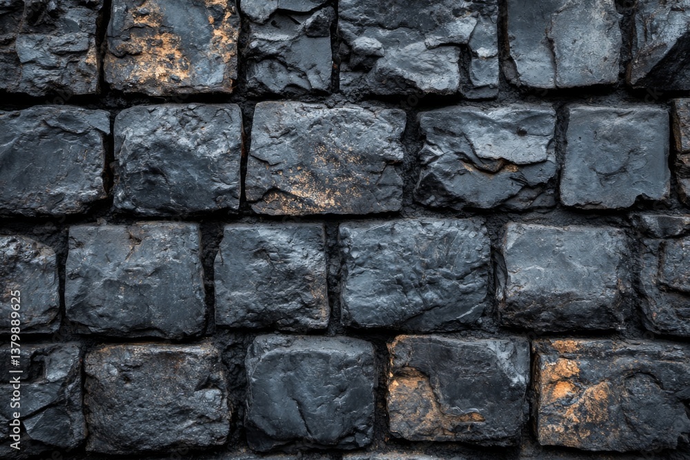 Obraz premium Old stone wall with weathered dark bricks and visible mortar patterns