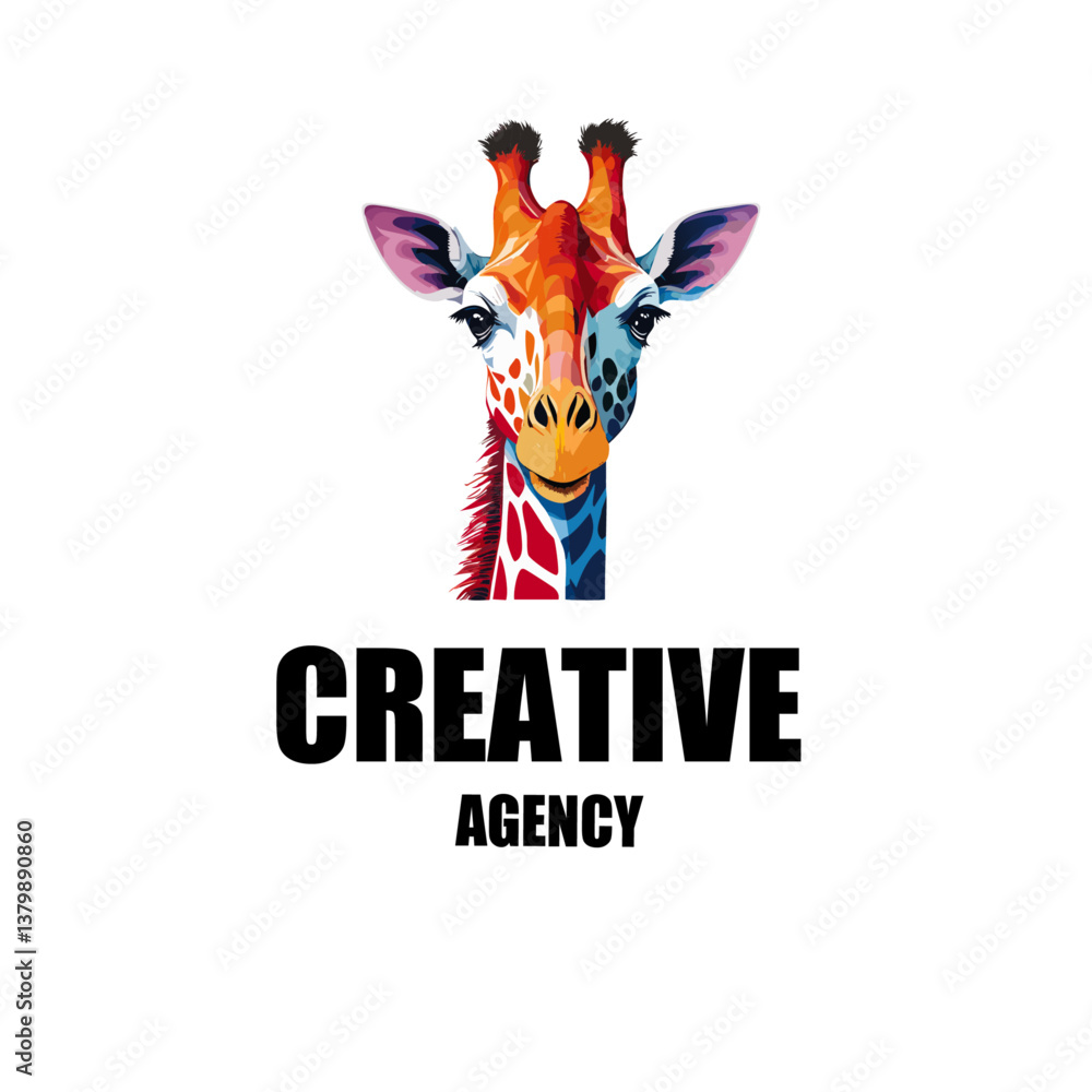 vector illustration of a giraffe with text creative agency logo icon design