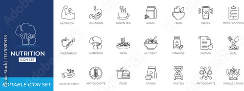 Nutrition line icon set.