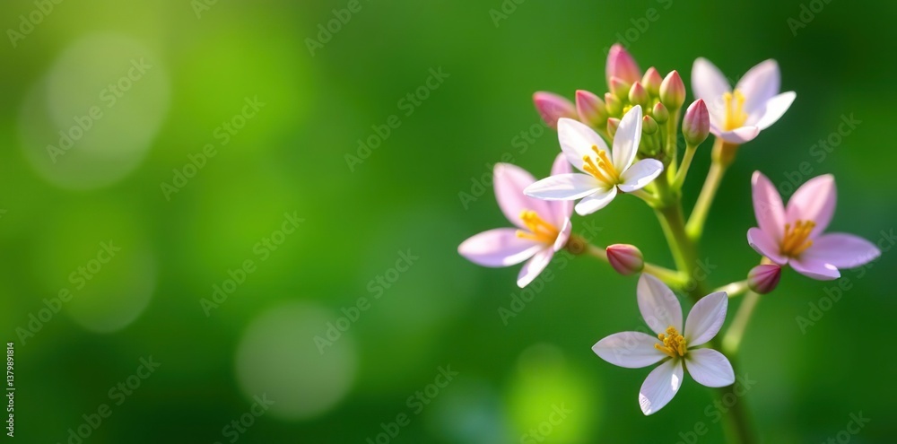 Close-up of Andrographis paniculata flowers blooming on a green stem in a lush garden setting, botanical, stem Close-up of Andrographis paniculata flowers blooming on a green stem in a lush garden setting, botanical, stem