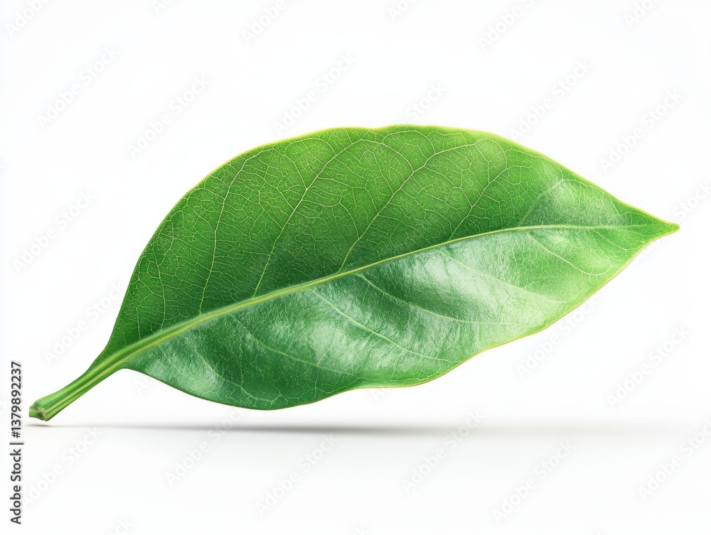 Fototapeta premium A fresh bay leaf with a rich green color isolated on a clean white background providing aromatic culinary inspiration