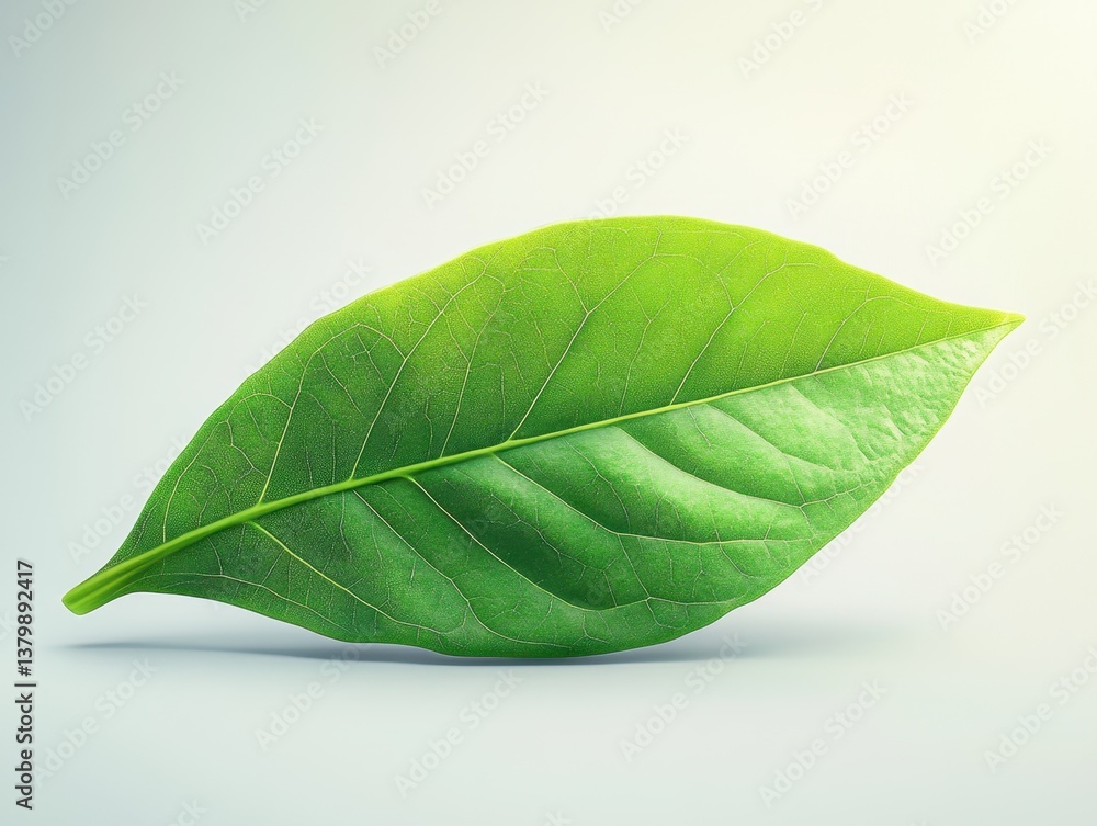 Fototapeta premium Fresh aromatic bay leaf with rich green color isolated on a white background highlighting its natural texture and shape