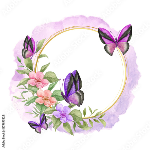 Hand-painted watercolor  floral butterfly frame