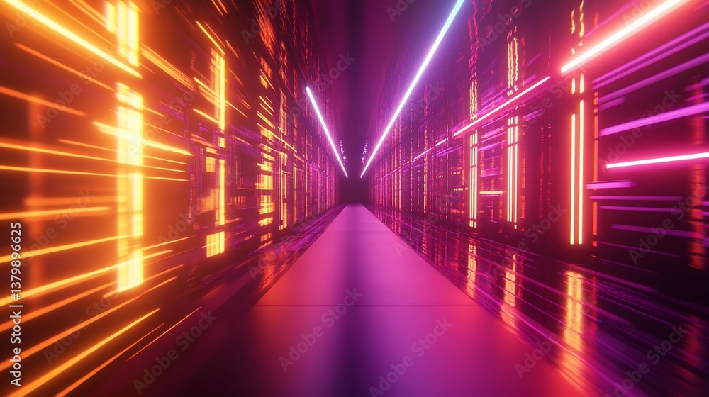 Neon Grid Abstract Corridor to the Unknown Neon Grid Abstract Corridor to the Unknown