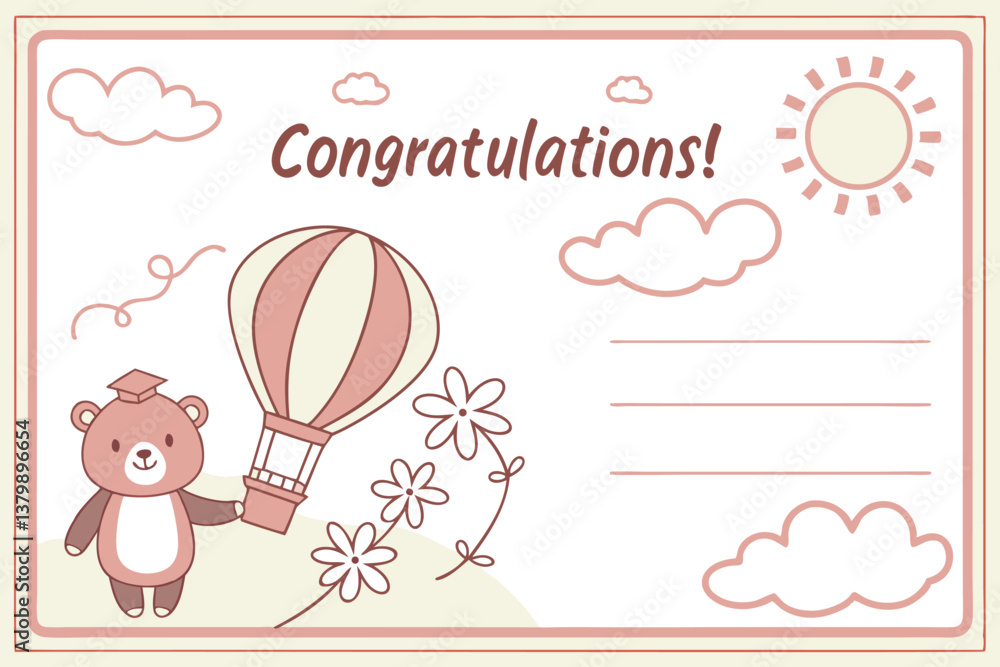 Cute Preschool Graduation Certificate with Cartoon Design & Pastel Colors Cute Preschool Graduation Certificate with Cartoon Design & Pastel Colors