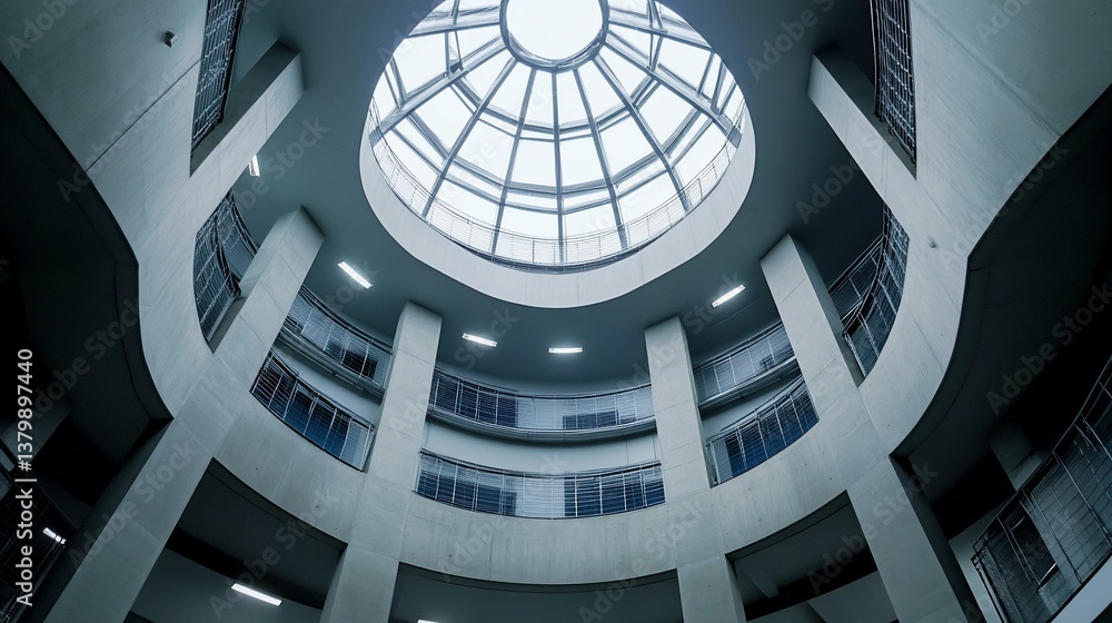 Obraz premium Skylight Atrium Cylindrical Building with Balconies