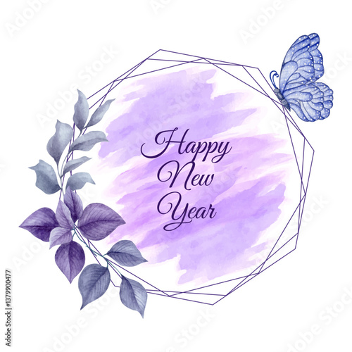 Hand-painted watercolor happy new year frame