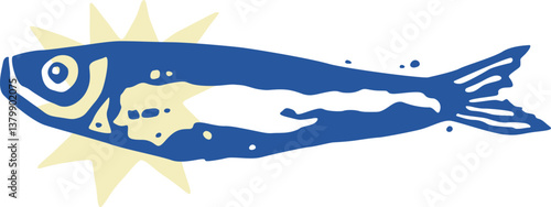 Sardine Silhouette Block Print or Stamp Vector Illustration
