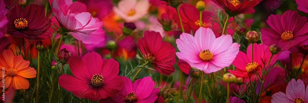 A field of pink and orange flowers with a bright, cheerful mood. The flowers are in full bloom and are arranged in a way that creates a sense of abundance and beauty A field of pink and orange flowers with a bright, cheerful mood. The flowers are in full bloom and are arranged in a way that creates a sense of abundance and beauty