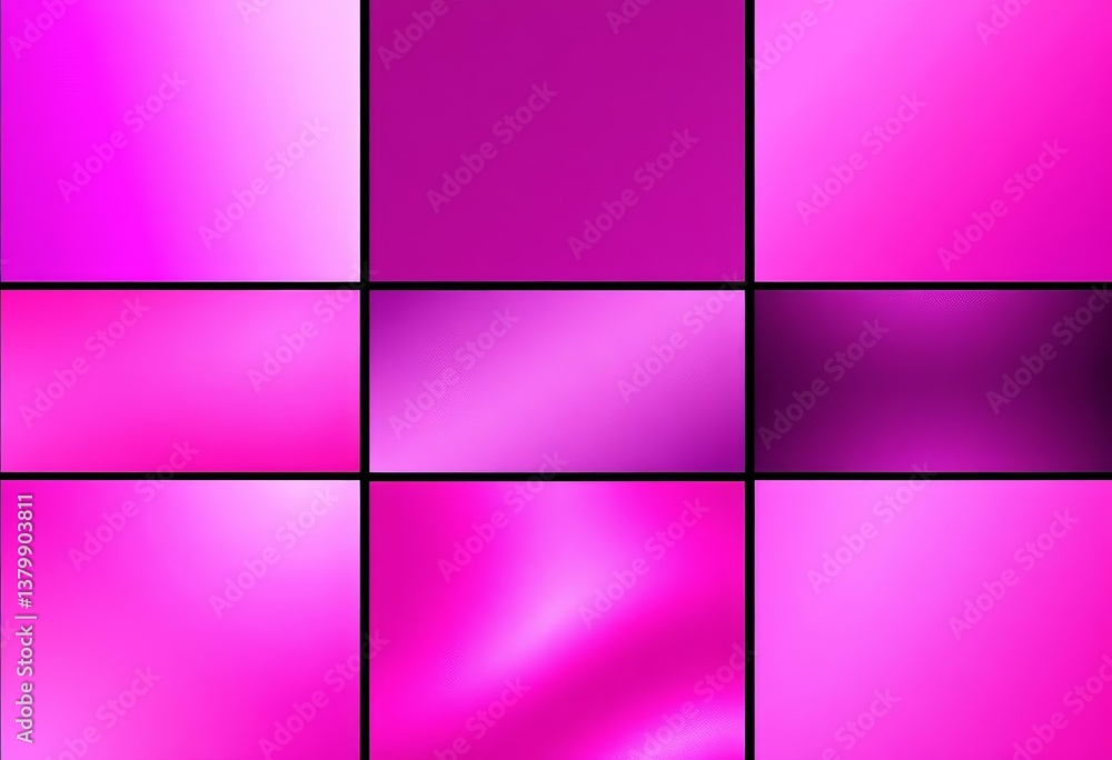 Fototapeta premium Big collection of pink metallic gradient textures Vector set on black background, overlay, material