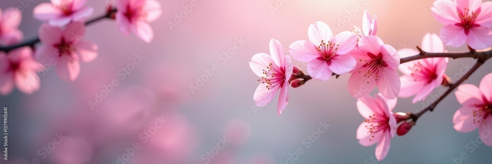 Cherry blossom branches with soft pink flowers, design, garden, tree Cherry blossom branches with soft pink flowers, design, garden, tree